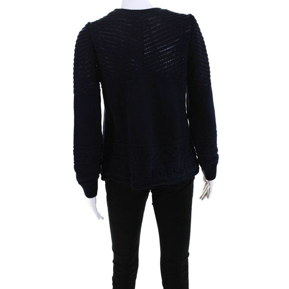 Ba&Sh Women's Cotton Long Sleeve Crewneck Pullover Sweater Navy Size 6 - Picture 3 of 6